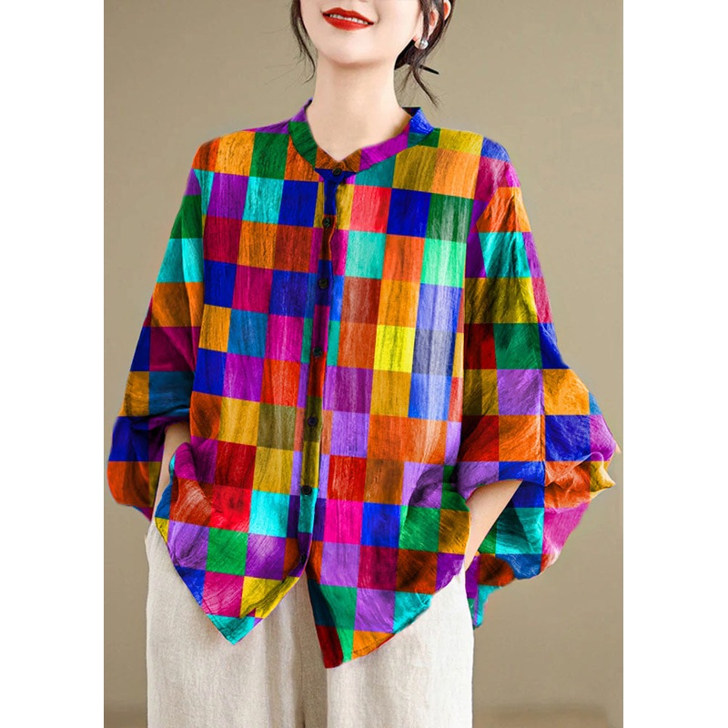 Loose Colorful Polka Dots Striped Button Linen Blouses Batwing Sleeve
