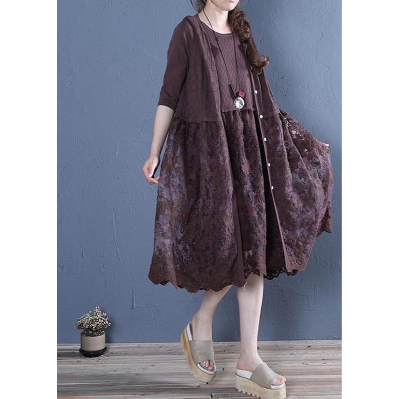 Natural Patchwork Linen Cotton Outwear Chocolate Summer