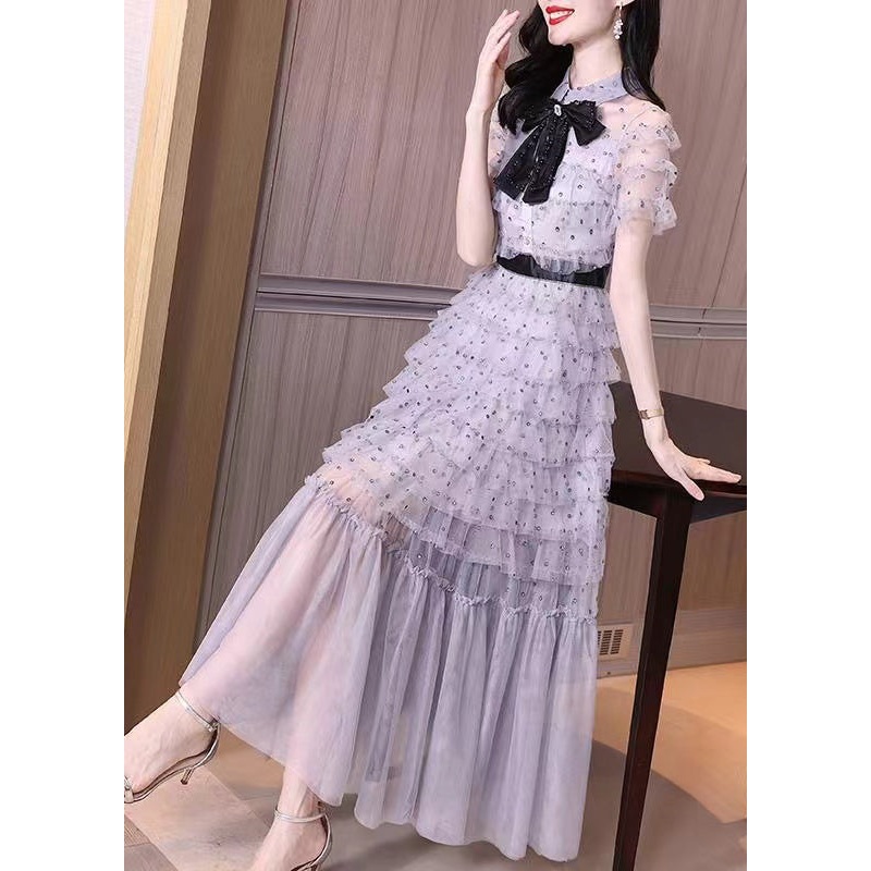 Organic Purple Layered Ruffled Patchwork Tulle Dresses Summer