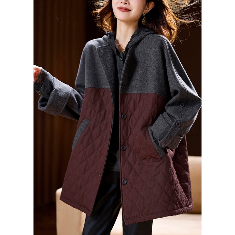 Plus Size Colorblock Pockets Patchwork Hooded Coats Spring