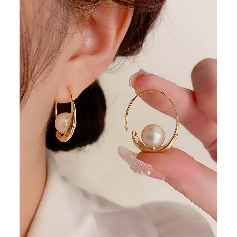 Regular Gold Copper Overgild 14K Gold Zircon Pearl Hoop Earrings