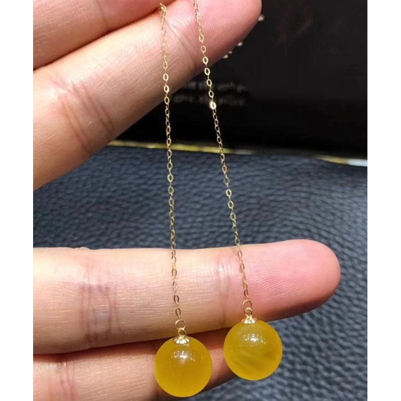 Skinny Yellow 18K Gold Amber Honey Wax Drop Earrings