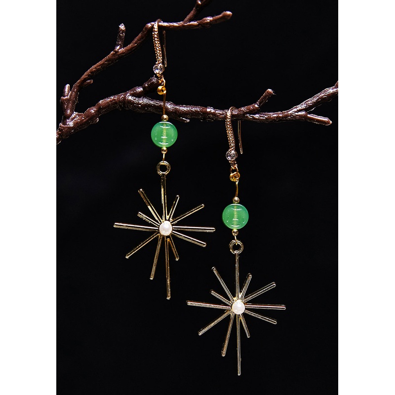 Stylish Fireworks Shape Gilding Fine Jade Drop Earrings