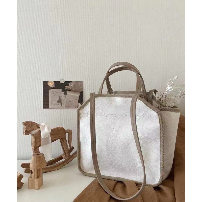 Versatile Beige Large Capacity Canvas Tote Handbag
