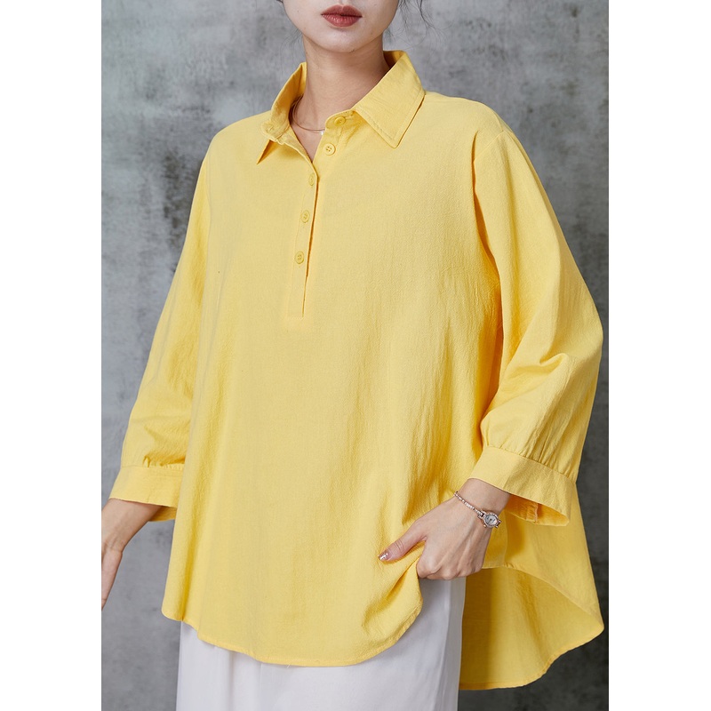 Yellow Loose Linen Shirt Peter Pan Collar Summer