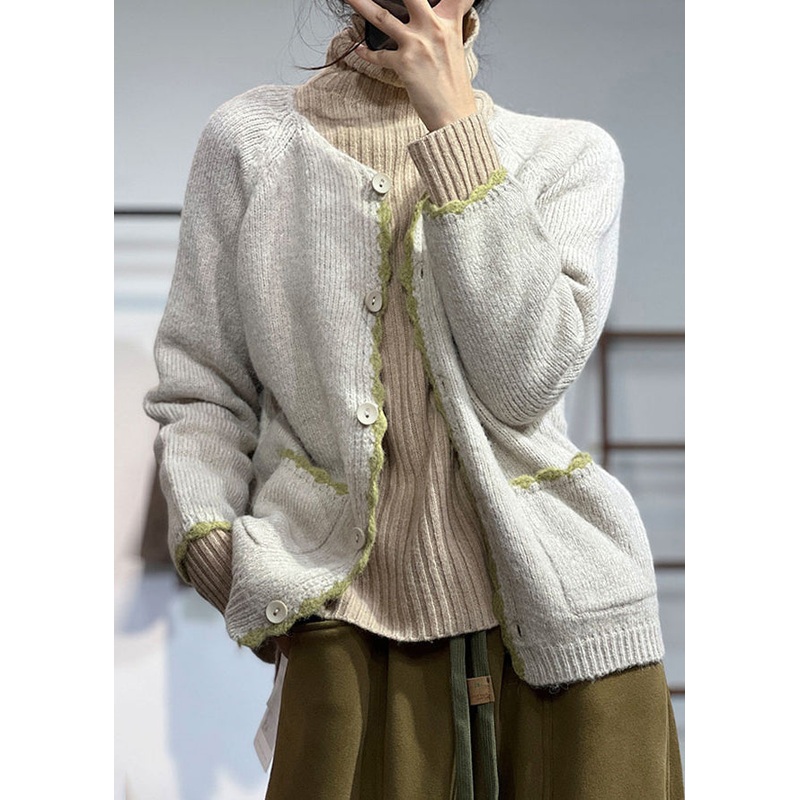 Apricot Solid Cozy Woolen Coat O Neck Long Sleeve