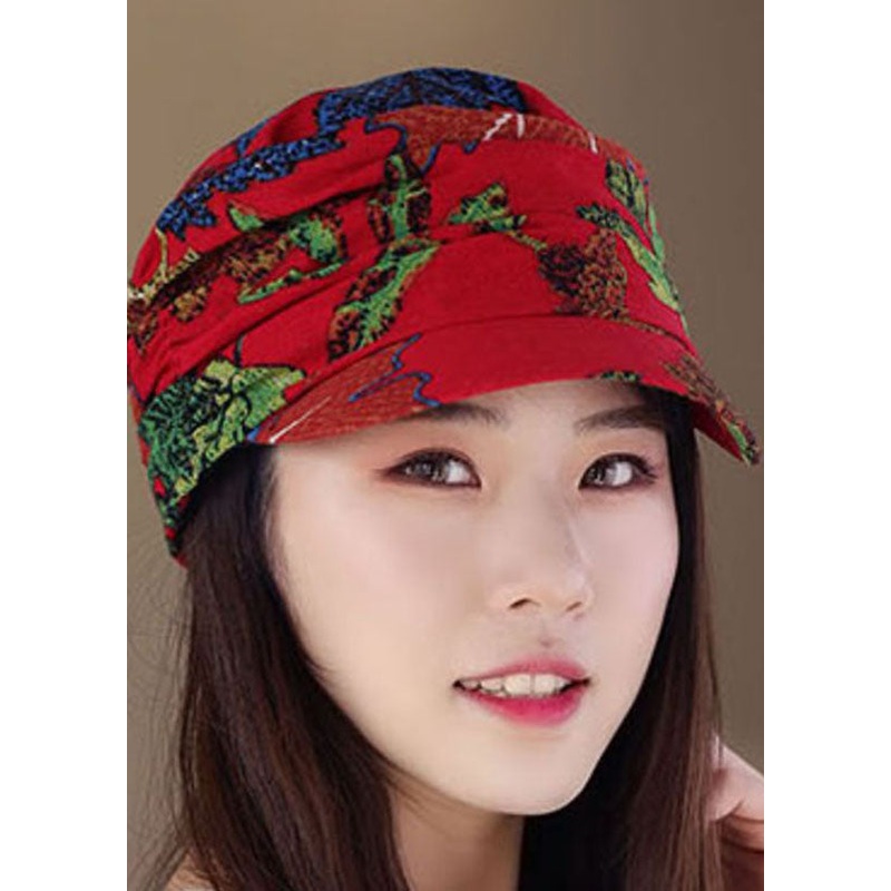 Art Red Print Wrinkled Patchwork Beret Hat