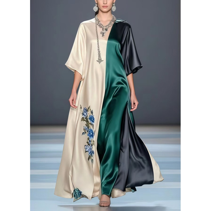 Beautiful Asymmetrical Patchwork Draping Silk A Line Dress Summer