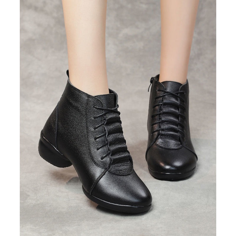 Black Ankle Boots Chunky Faux Leather New Splicing Zippered