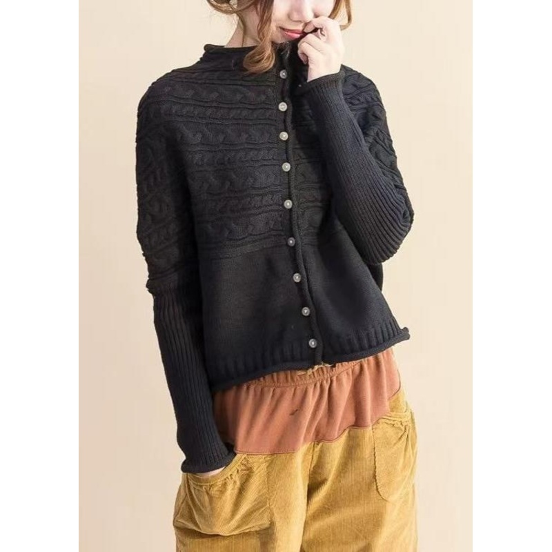 Black Cable Knit Cardigan Batwing Pullover Woollen Sweater Coat
