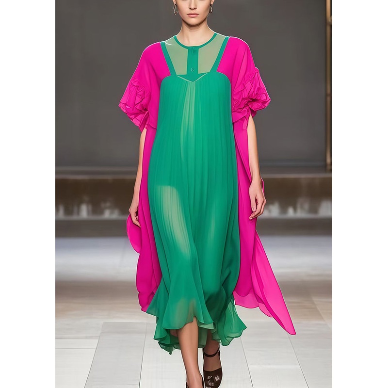 Bohemian Green Oversized Patchwork Chiffon Dress Summer