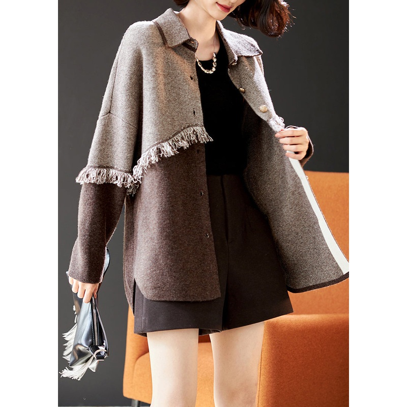 Boutique Colorblock Tasseled Patchwork Wool Coat Spring