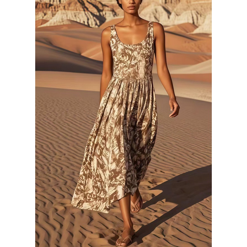 Classy Coffee Print Cotton Sundress Summer