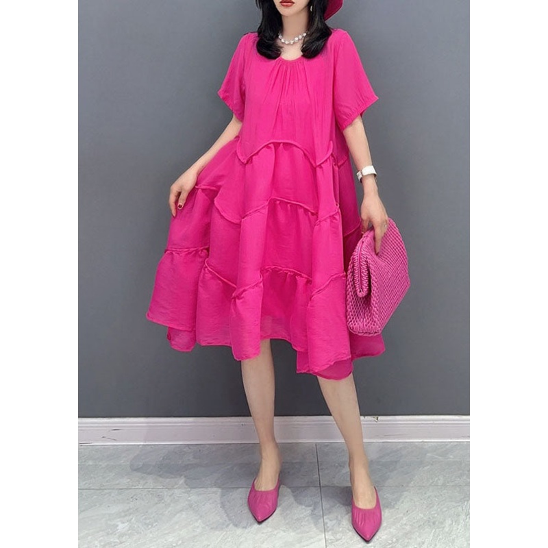 Fashion Rose O-Neck Wrinkled Patchwork Cotton Two Pieces Set Dresses Summer