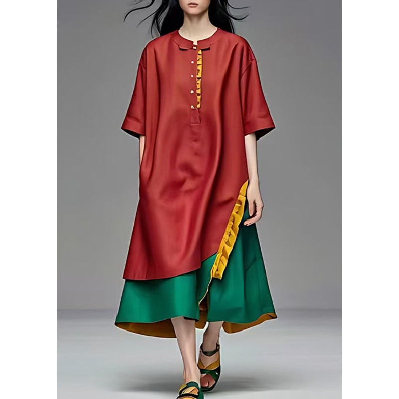 French Mulberry Oversized Patchwork Cotton Maxi Dresses Summer