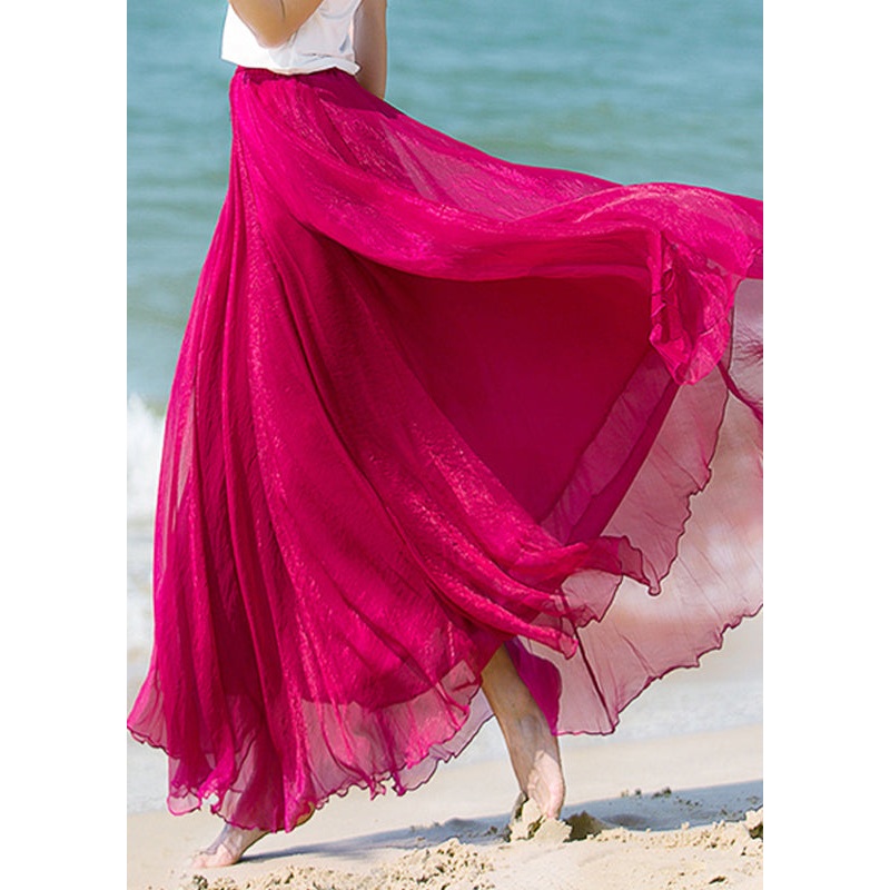 Natural Mulberry Elastic Waist Chiffon Maxi Skirt Summer
