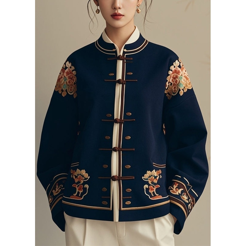 New Navy Button Print Original Design Cotton Coats Fall