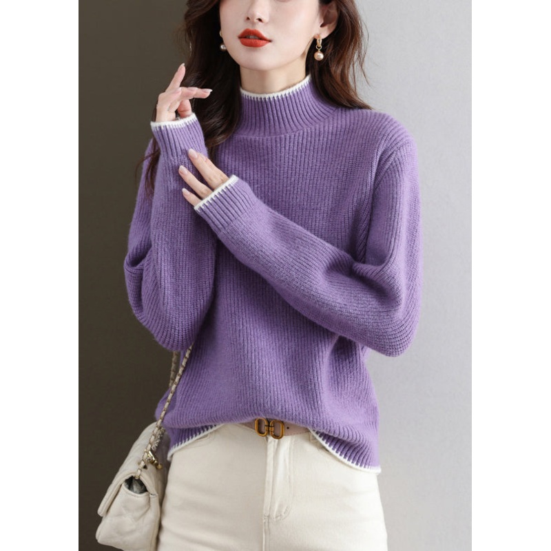 New Purple Turtleneck Thick Knit Sweaters Fall
