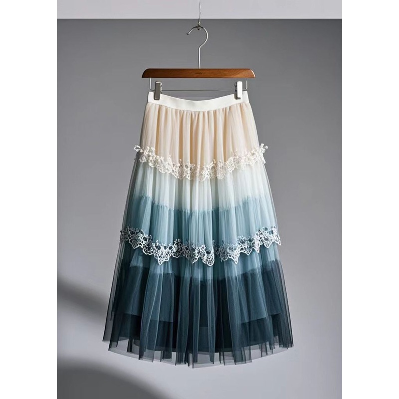 Style Multicolor Exra Large Hem Patchwork Lace Tulle Skirts Fall