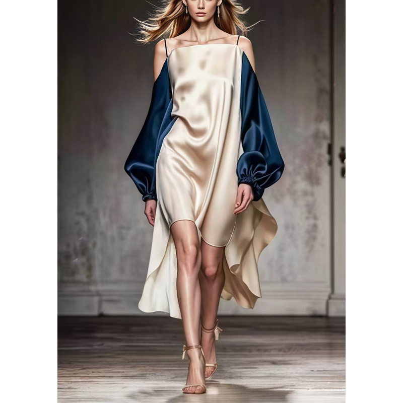 Unique Champagne Cold Shoulder Patchwork Silk Cami Dress Spring