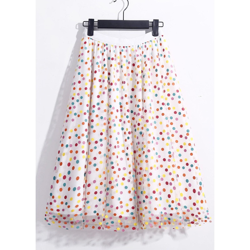 White Dot Print Tulle Holiday Skirts Exra Large Hem Spring