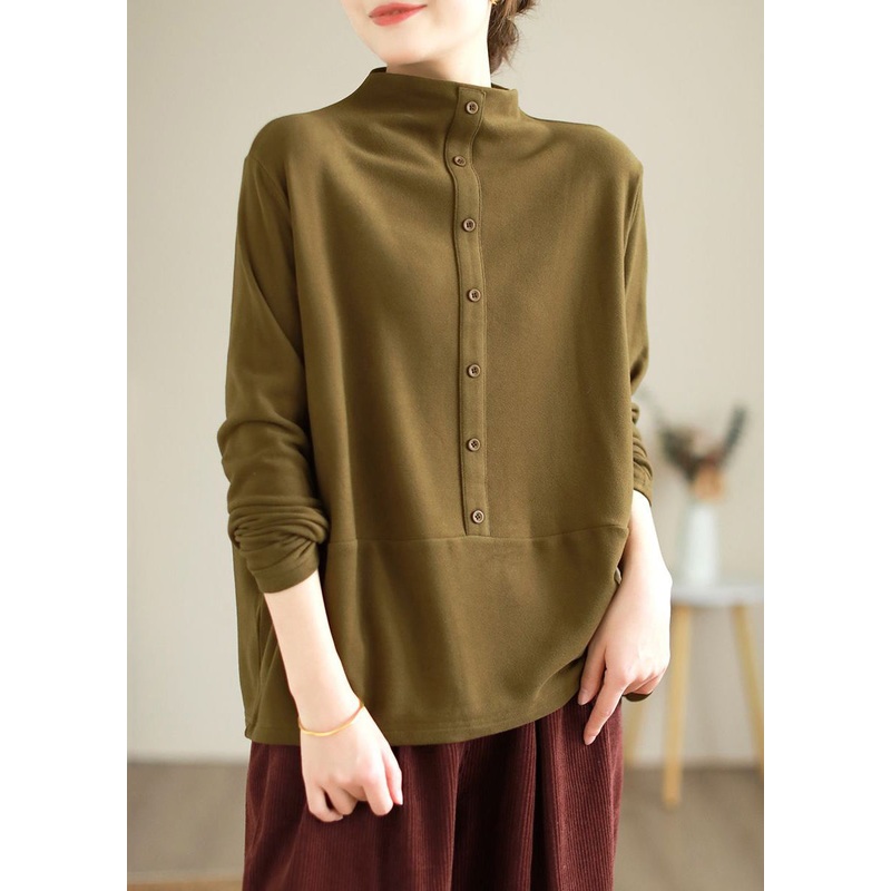 Women Yellow Turtleneck Solid Cotton T Shirt Spring