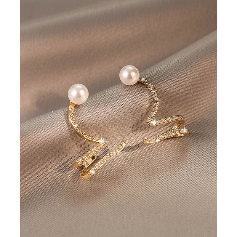 Art Gold Overgild Pearl Zircon Snake Shaped Stud Earrings