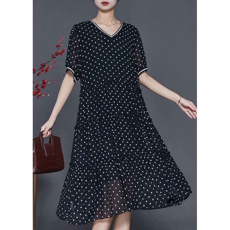 Beautiful Black Ruffled Exra Large Hem Chiffon Dresses Summer