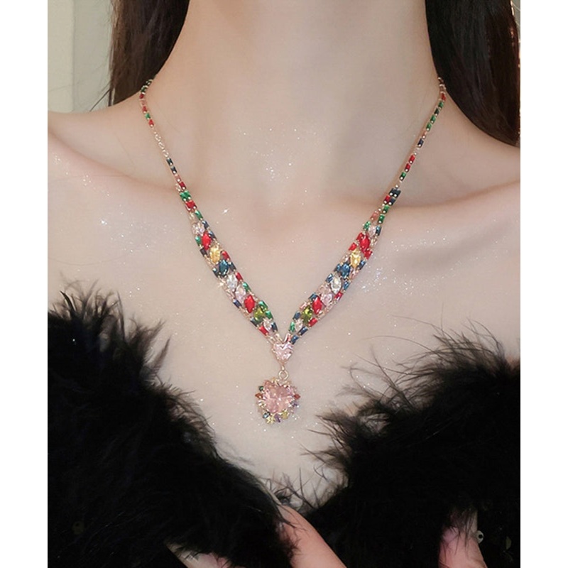 Beautiful Rainbow Copper Zircon Love Pendant Necklace