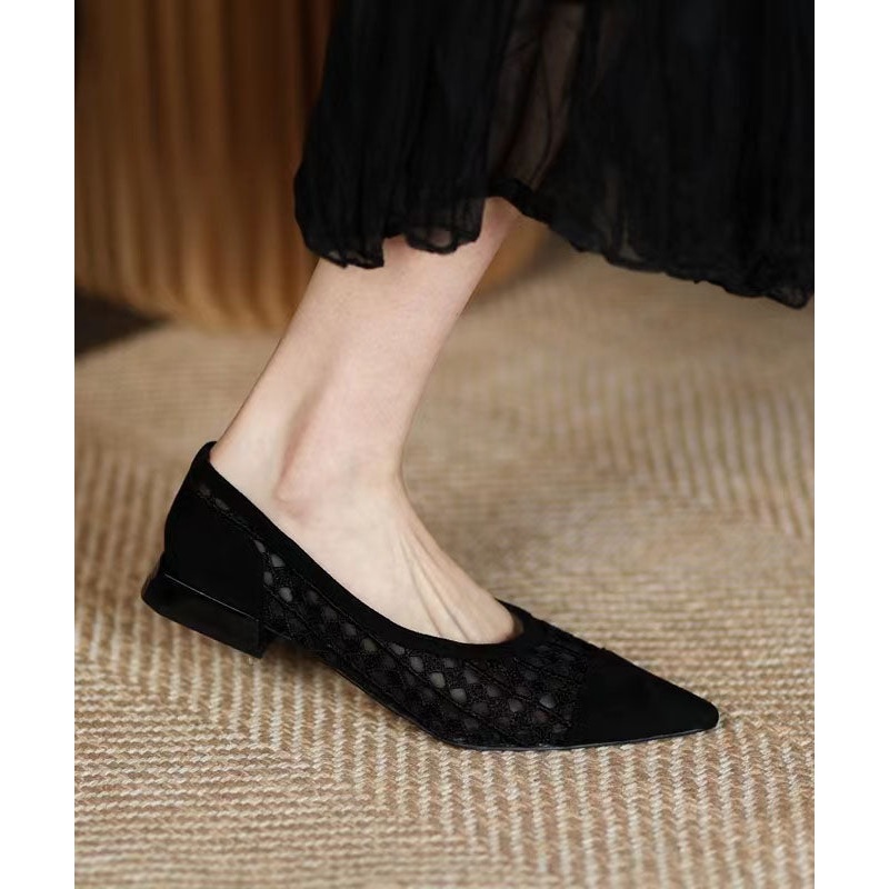 Black Hollow Out Breathable Tulle Women Splicing Flats