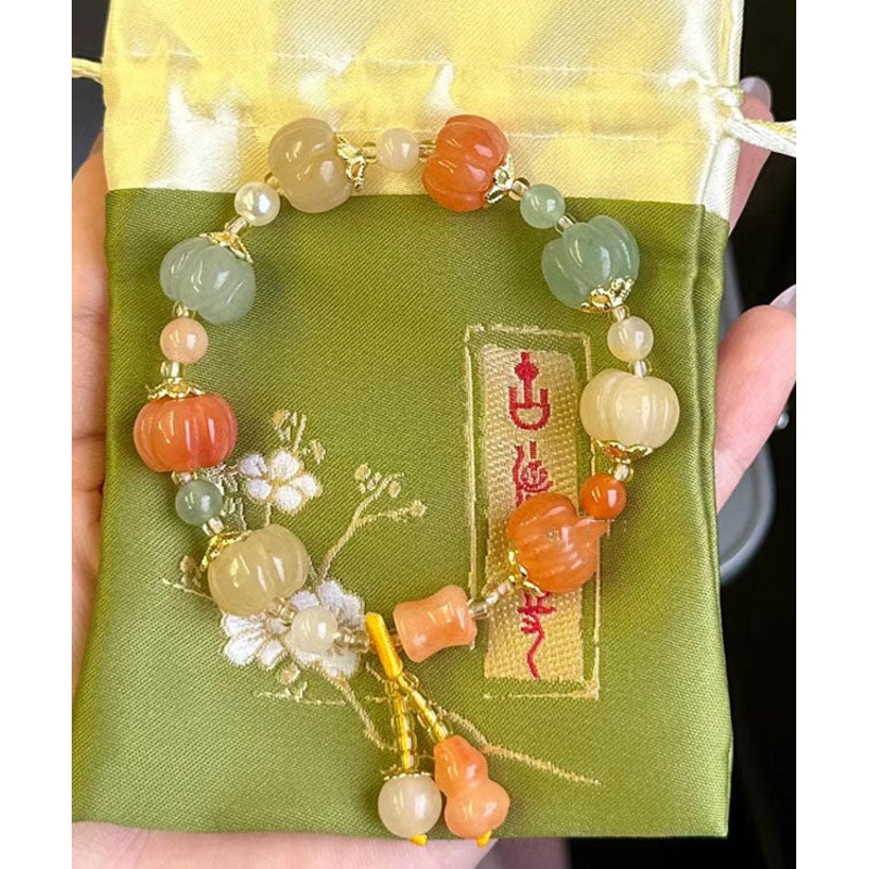 Boho Rainbow Jade Pumpkin Gourd Beading Charm Bracelet