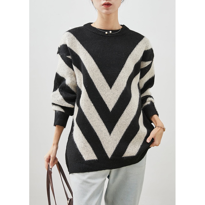 Boutique Black Oversized Striped Knit Sweater Winter