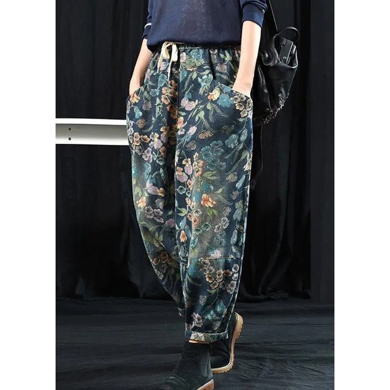 Chic Print Pockets High Waist Denim Crop Pants Spring