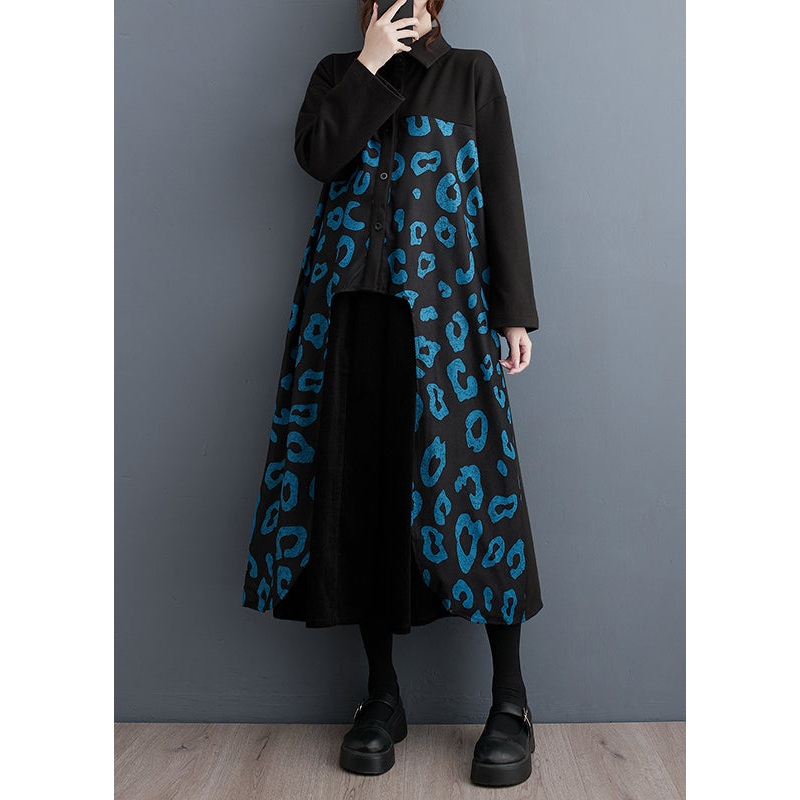 DIY Black Oversized Patchwork Cotton Shirt Dress Fall