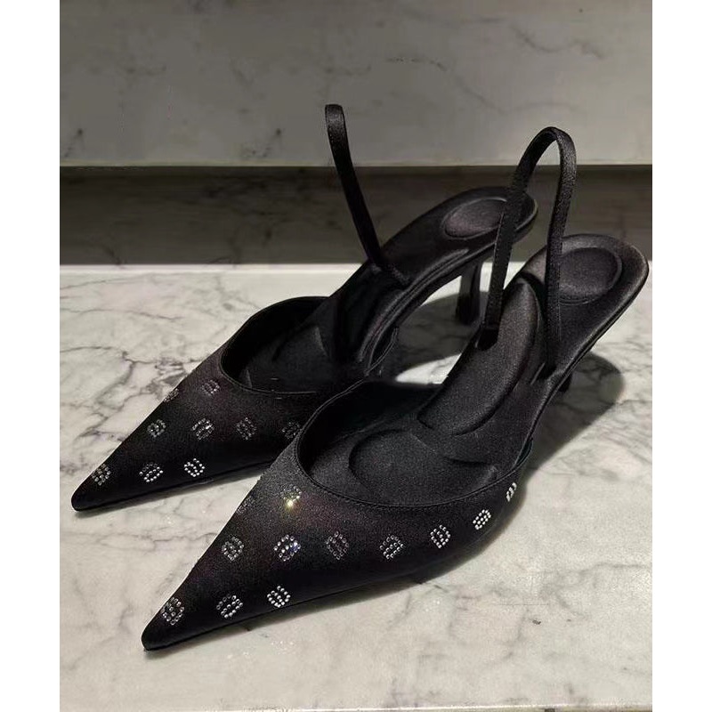 Elegant Black Stiletto Faux Leather Women Sandals Pointed Toe