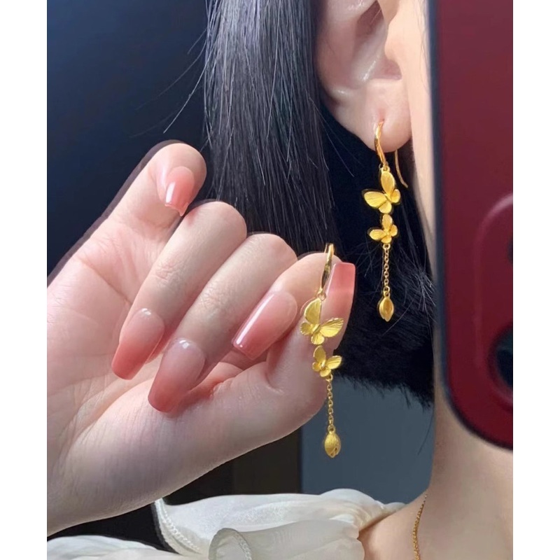 Elegant Gold Alloy Bow Tassel Drop Earrings