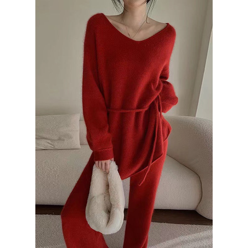 Fashion Red Sweaters And Pants Knit 2 Piece Outfit Fall