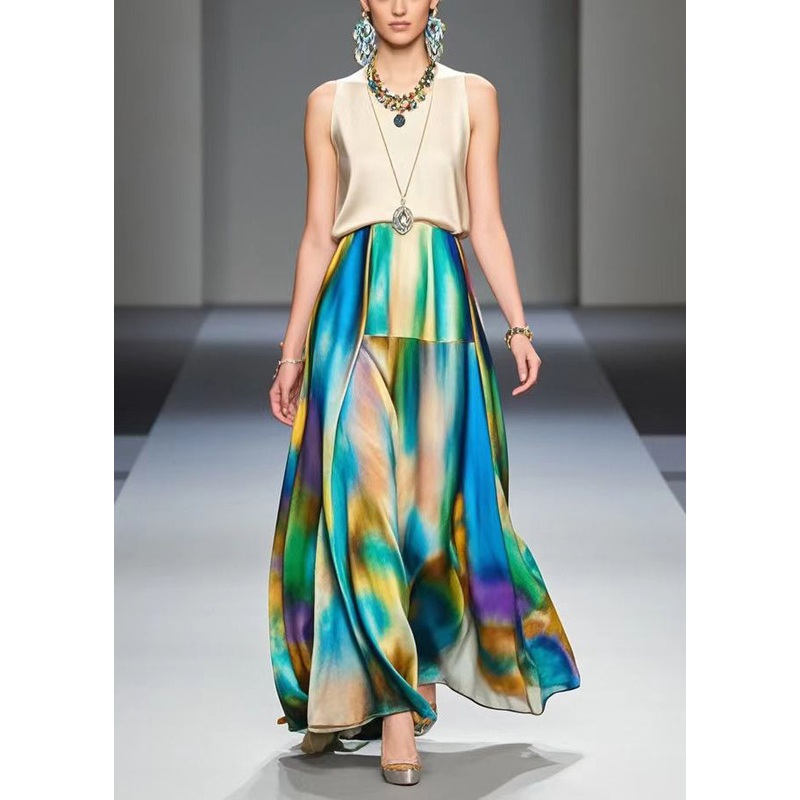 French Khaki Tie Dye Draping Silk Party Dresses Sleeveless