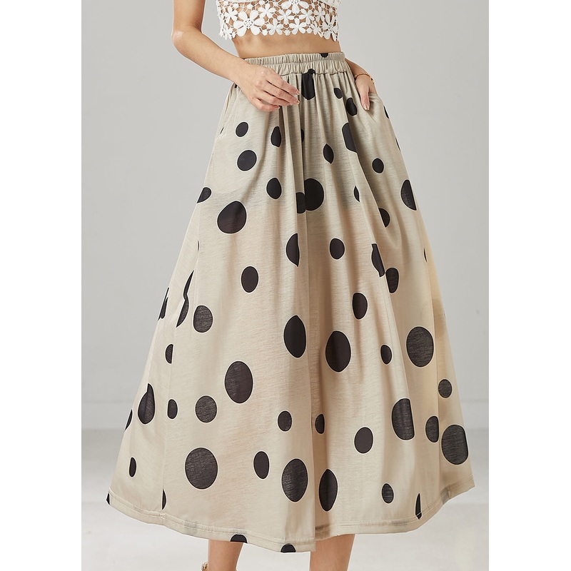 Modern Khaki Dot Print Linen A Line Skirt Summer
