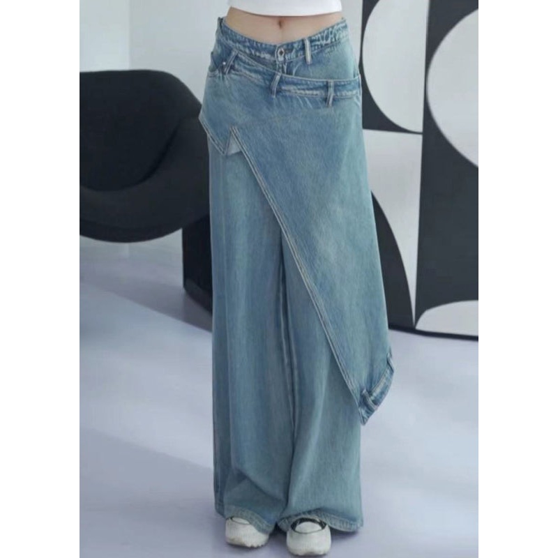 New Blue Asymmetrical High Waist Denim Pants Summer
