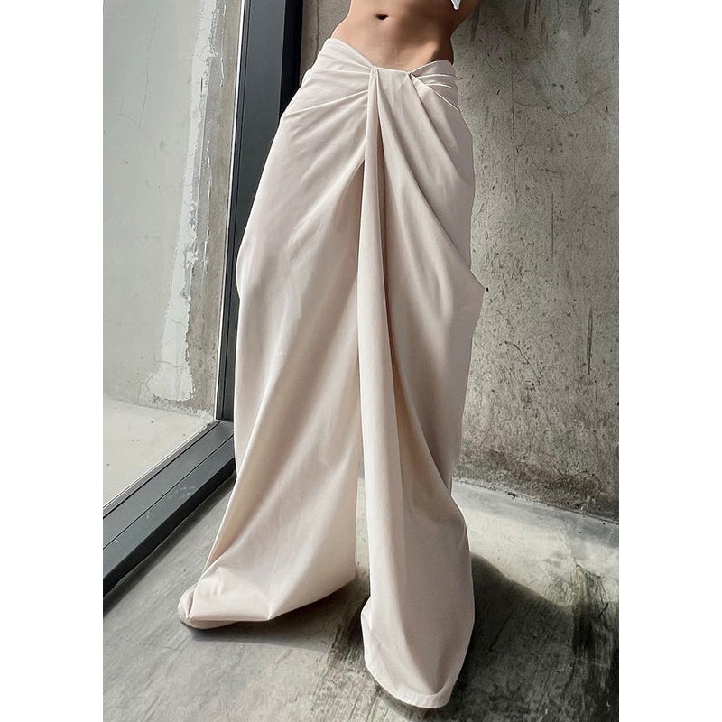 New White Wrinkled High Waist Cotton Pants Summer
