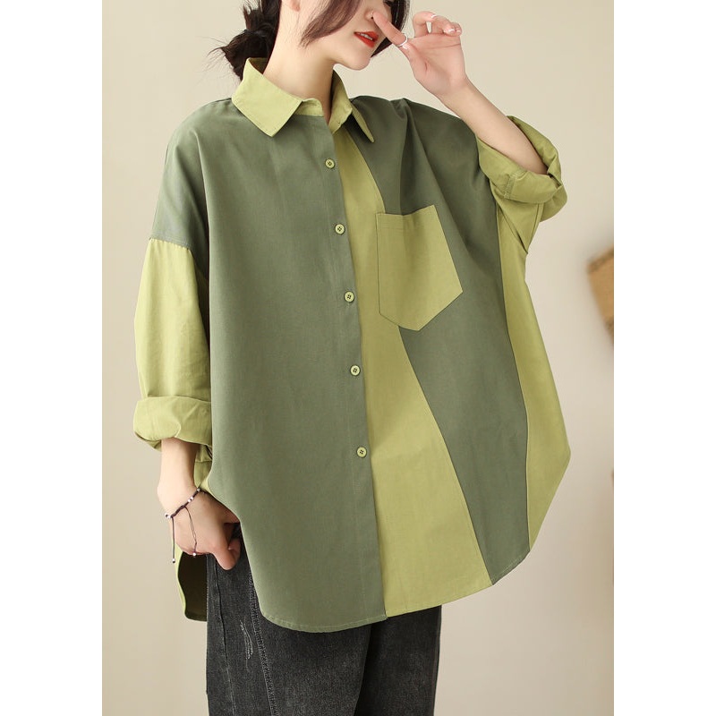 Original Colorblock Asymmetrical Patchwork Cotton Shirt Spring