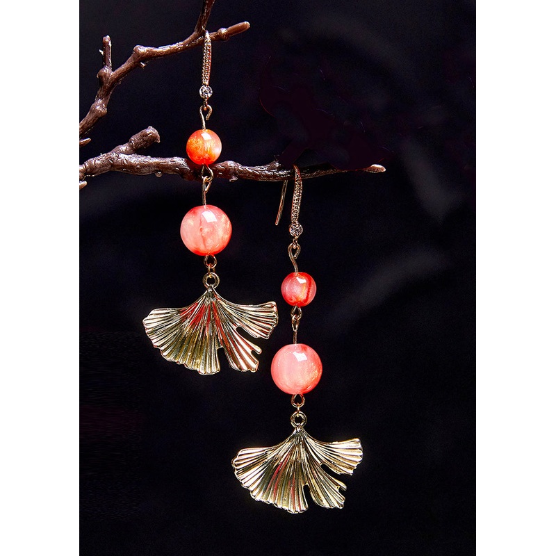 Unique 14K Gold Fan-shaped Drop Earrings