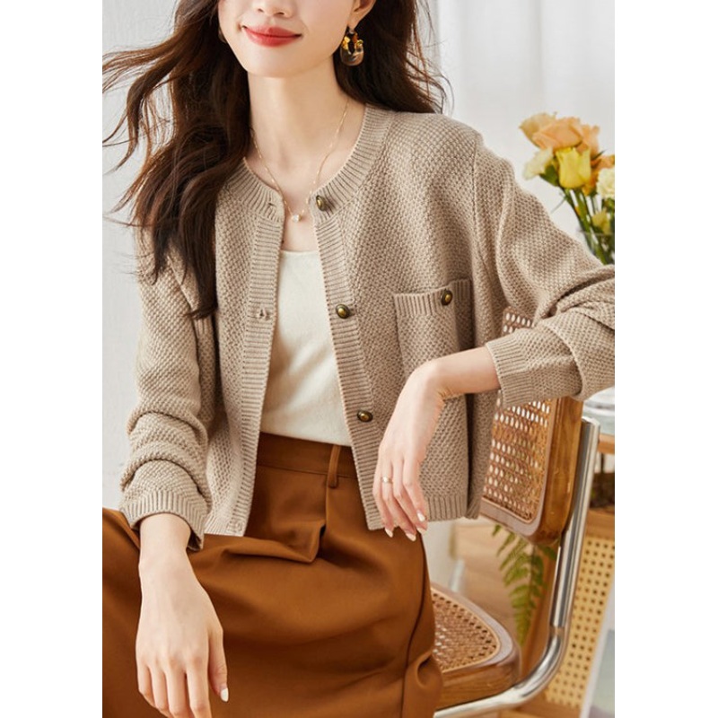 Apricot Cozy Knit Cardigans Metal Button Spring