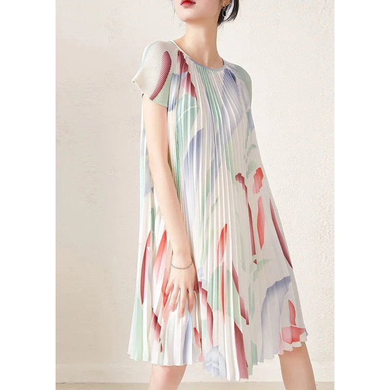 Beautiful Apricot Print Wrinkled Party Mid Dress Short Sleeve