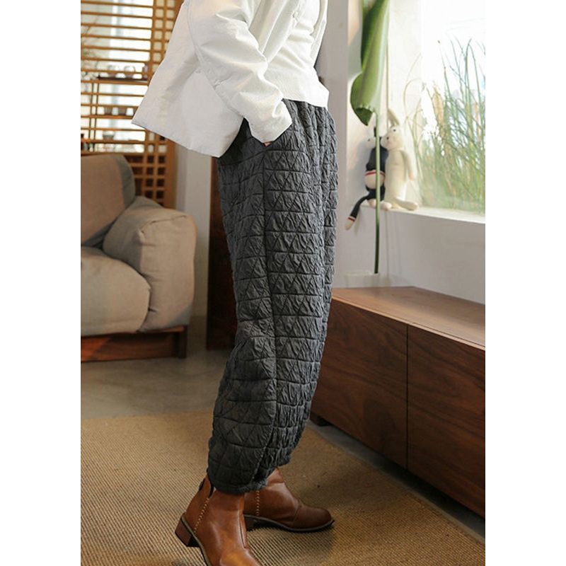 Black Pockets Thick Cotton Filled High Waist Beam Pants
