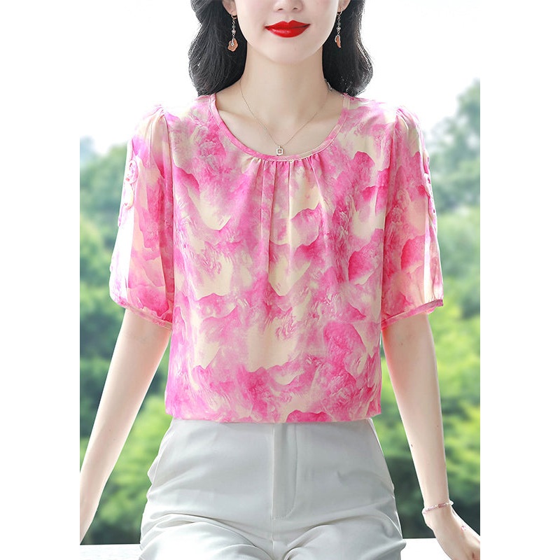 Bohemian Rose O Neck Print Chiffon Blouses Summer