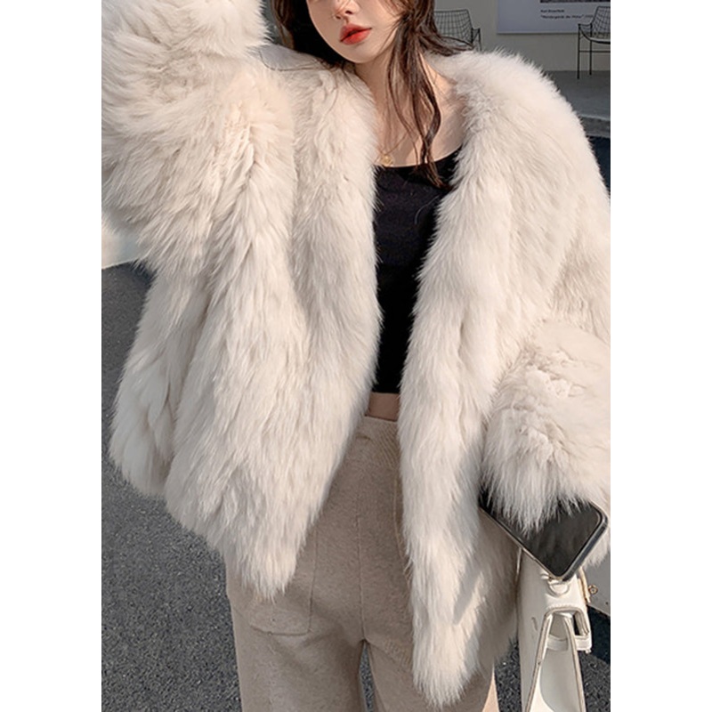 Boutique Mike White V Neck Fox Collar Leather And Fur Coats Winter