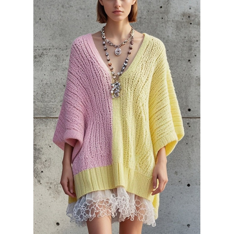 DIY Colorblock Oversized Patchwork Tulle Fake Two Piece Sweater Dress Fall