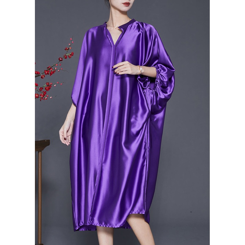 Fine Purple Side Open Draping Silk Vacation Dresses Spring